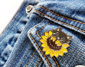 Sunflower Cat Enamel Pin | Crazy Cat Lady Crazy Plant Lady Pin | Void Cat |  Black Cat Enamel Pin