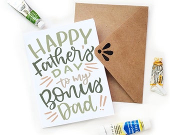 Bonus Dad Step Father's Day Card | Father In Law Extra Dad Card | Original Calligraphy Brush Lettering