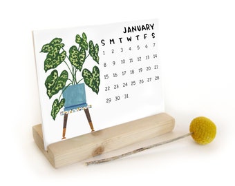 SALE 2023 NOT 2024 House Plants Desk Calendar Refill | Watercolor Handmade Desk Calendar with Wooden Stand Watercolor Illustrations