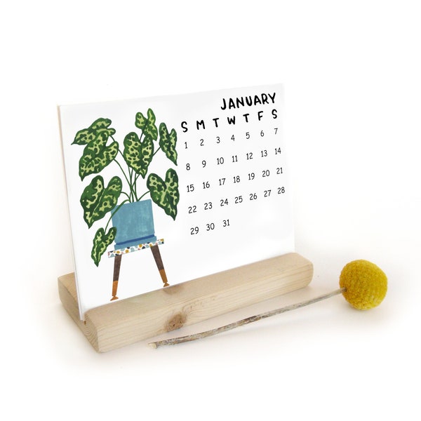 SALE 2023 NOT 2024 House Plants Desk Calendar Refill | Watercolor Handmade Desk Calendar with Wooden Stand Watercolor Illustrations