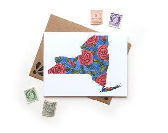 New York Rose Watercolor Card | Watercolor State Flower Illustration A2