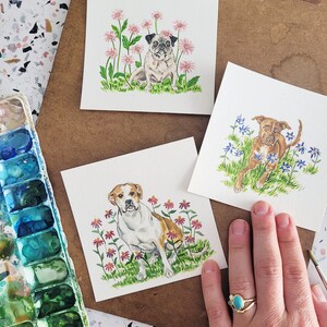 SALE 2023 NOT 2024 Tiny Dogs Flowers Calendar WITH Wooden Stand Watercolor Illustration Handmade Desk Calendar image 2