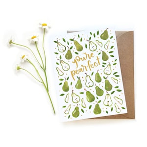 Jij bent Pear-fect Punny Valentine Card | Originele Aquarel Brush Lettering Kalligrafie | Peer Aquarel Kaart | Eenvoudige Liefdeskaart