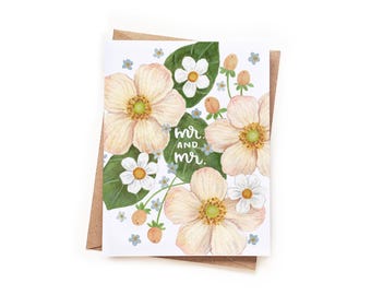 Mr & Mr Floral Wedding Card for Gay Couple, LGBTQ Wedding Card for Two Grooms, Same Sex Marriage Card, Husband and Husband Wedding