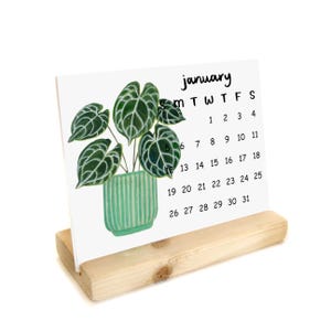 PREORDER 2026 House Plants Desk Calendar Refill | Watercolor Handmade Desk Calendar with Wooden Stand Watercolor Illustrations