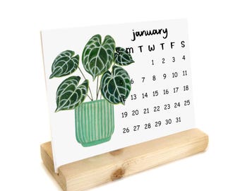 PREORDER 2026 House Plants Desk Calendar Refill | Watercolor Handmade Desk Calendar with Wooden Stand Watercolor Illustrations