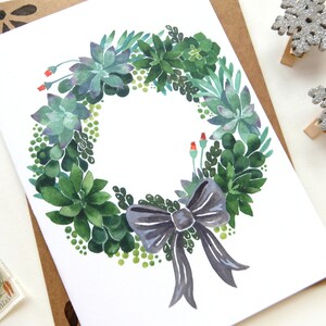 Succulent Wreath Christmas Greeting Card Crazy Succulent Lady Holiday Card Small Greeting Card Watercolor Modern Xmas Card Plants image 2