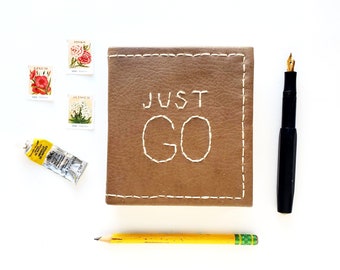 Just Go Contemporary Embroidery Travel Sketchbook No. 16 | Handbound One-of-a-kind, Mixed Paper Sketchbook Tan Journal