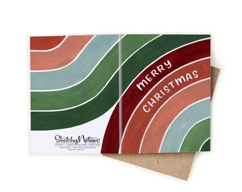 Merry Christmas Watercolor Stripes Card | Watercolor Brushstrokes Wrap Around Xmas Greeting Card