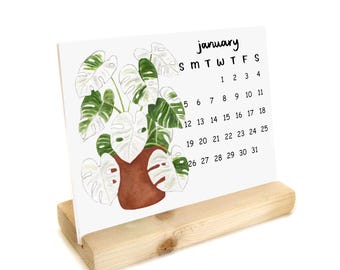 PRE-ORDER 2027 Desk Calendar House Plants Watercolors with Handmade Wooden Stand