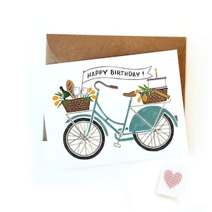 Bannière d’anniversaire Carte de vélo | Petite carte de vœux Aquarelle | carte d’anniversaire vierge | Cake Gifts Carte de vélo