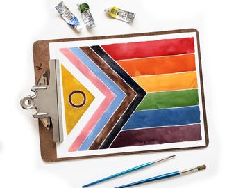 Bandera del orgullo imprimible en acuarela / Descarga instantánea Progreso del mes del orgullo Bandera del orgullo