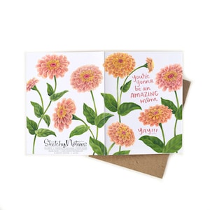 You&#39;re Gonna Be An Amazing Mom Zinnia Card | Expecting Mother Mom-to-Be New Mom Unique Watercolor Greeting Card Gift Baby Shower Card