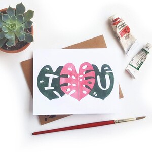 I Heart You Monstera Card / Galentine Plant Lady Card / Funny Watercolor V Day / Crazy Plant Lady Card