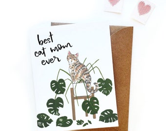 Best Cat Mom Ever Card | Original Watercolor Illustrated Card Mother's Day card from pet