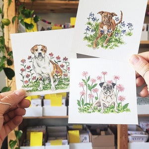 SALE 2023 NOT 2024 Tiny Dogs Flowers Calendar WITH Wooden Stand Watercolor Illustration Handmade Desk Calendar image 3
