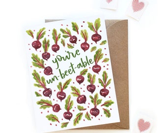 You're Un-Beet-Able Punny Valentine Card | Original Watercolor Brush Lettering Calligraphy | Beet Watercolor Card | Dwight Schrute Valentine