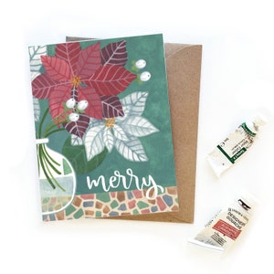Cartão de Natal alegre do buquê da poinsétia de <br> Entrega Rápida? mão que rotula o cartão pequeno do feriado | Cartão de Natal Aquarela Itália Terrazzo