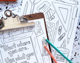 Back to School Coloring Pages with Printable Weekly Planner | Printable Coloring Sheets | Downloadable Coloring Pages | School Supplies