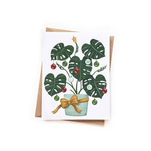 Carte aquarelle d’arbre Monstera de Noël | Carte de voeux de Noël de dame de plante d'arbre de Noël moderne unique