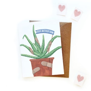 Voel je al snel beter Aloë Card | Geïllustreerde Aloë Plant Card Healing Greetinc Ard