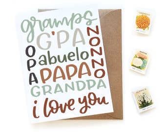 Grandpa I Love You Card | Original Calligraphy Brush Lettering Father's Day Abuelo Nonno Opa card