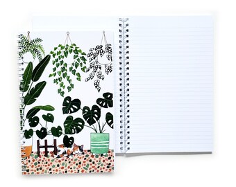 Cats + Plants Lined Notebook | Watercolor Illustrated Lined Journal 50 Sheets