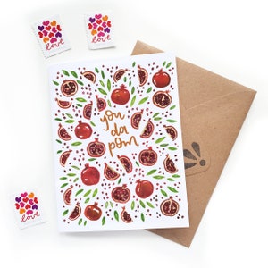 U Da Pom Valentine Card | Originele aquarel Borstel Lettering Kalligrafie | Granaatappel Aquarel Kaart | Eenvoudige liefdeskaart