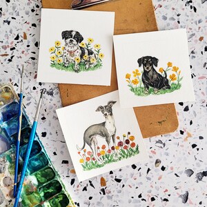 SALE 2023 NOT 2024 Tiny Dogs Flowers Calendar WITH Wooden Stand Watercolor Illustration Handmade Desk Calendar image 6