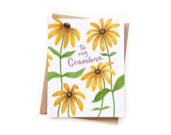 To My Grandma Black-Eyed-Susans Card | Watercolor Gramma Card Grandparent's Day Mother's Day Illustrated Flower Card from Grandchildren