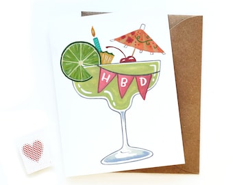 Tarjeta de cumpleaños con margaritas / Tarjeta de felicitación con cóctel de salud