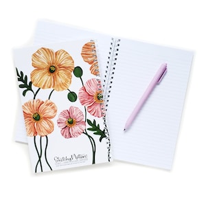 Icelandic Poppies Lined Notebook | Watercolor Illustrated Lined Journal 50 Sheets