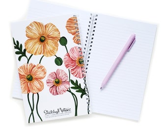 Icelandic Poppies Lined Notebook | Watercolor Illustrated Lined Journal 50 Sheets