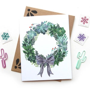 Succulent Wreath Christmas Greeting Card Crazy Succulent Lady Holiday Card Small Greeting Card Watercolor Modern Xmas Card Plants image 1