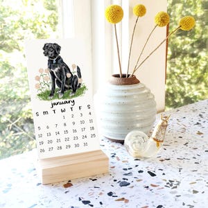 PREORDER 2026 Tiny Dogs + Flowers Calendar WITH Wooden Stand | Watercolor Illustration Handmade Desk Calendar