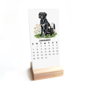 2026 Tiny Dogs + Flowers Calendar WITH Wooden Stand | Watercolor Illustration Handmade Desk Calendar
