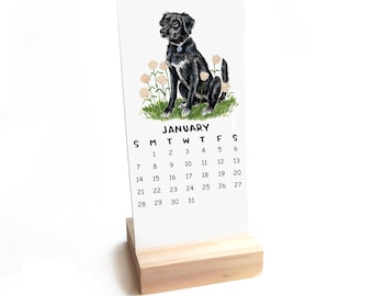 2026 Tiny Dogs + Flowers Calendar WITH Wooden Stand | Watercolor Illustration Handmade Desk Calendar