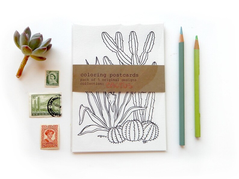 Crazy Cactus Lady Gift Saguaro Paddle Cactus Coloring Snail Mail Coloring Postcards Cactus Set Cacti Coloring Book Postcards