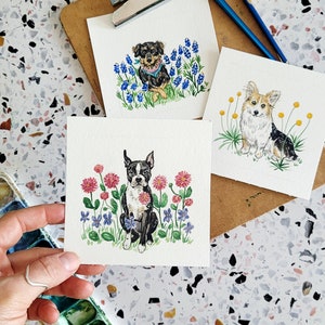 SALE 2023 NOT 2024 Tiny Dogs Flowers Calendar WITH Wooden Stand Watercolor Illustration Handmade Desk Calendar image 5