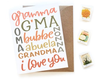 Grandma I Love You Card | Original Calligraphy Brush Lettering Mother's Day Abuela Nonna Oma g'ma card