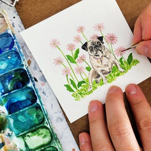 SALE 2023 NOT 2024 Tiny Dogs Flowers Calendar WITH Wooden Stand Watercolor Illustration Handmade Desk Calendar image 4