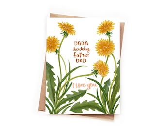 Dad Card from Kids — Dada Daddy Father Dad I Love You Card, Father’s Day Card from Baby, New Dad Card, Cute Thoughtful Dandelion Card