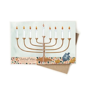 Aquarelle de Hanoucca Menorah Wrap | Carte de voeux moderne de Hanoucca Carte de Hanoucca aquarelle Judaica