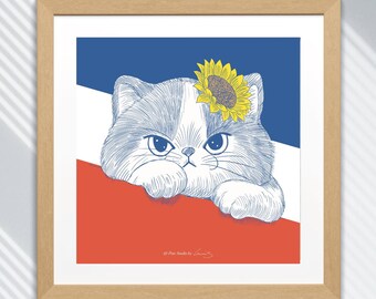 Square Cat Wall Art Printable | Minimalist Cute Cat Illustration | 1:1 Vintage Cartoon Digital Download | Modern Animal Decor