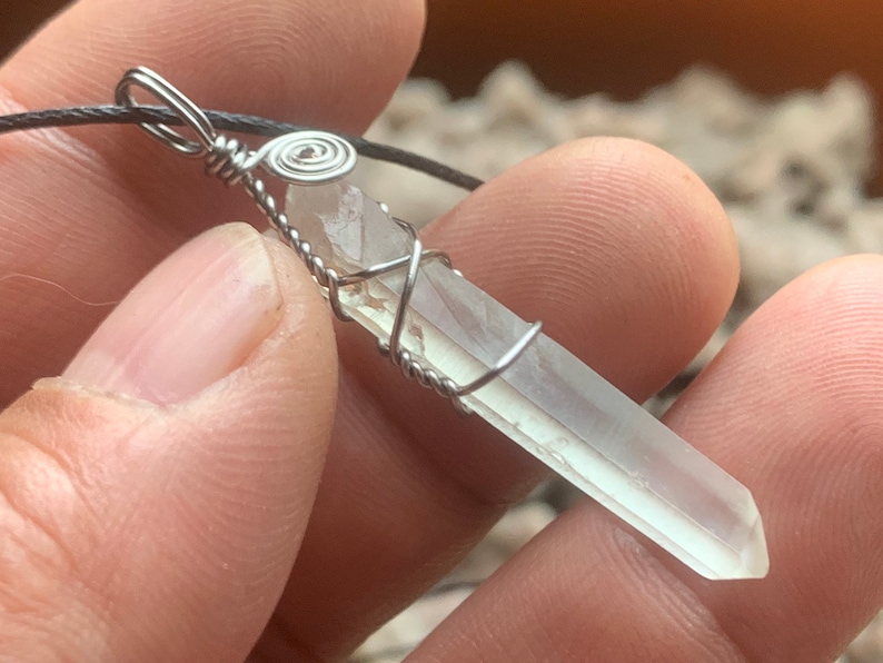 Clear Quartz Point Titanium Plated Pendant #245