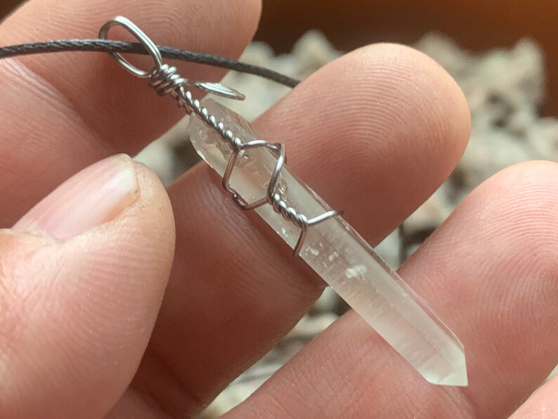 Clear Quartz Point Titanium Plated Pendant #245