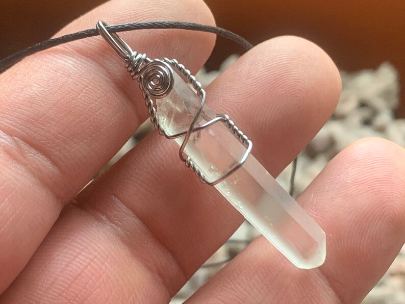 Clear Quartz Point Titanium Plated Pendant #245