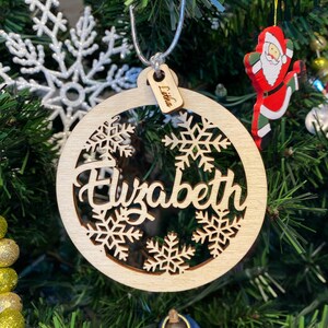 Personalized name Christmas Ornaments, Holiday ornament with name, Gifts, Wooden Ornaments, laser cut, Personalized name, natural wood color