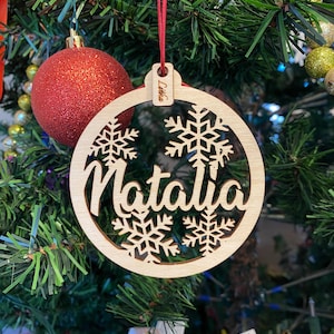 Personalized name Christmas Ornaments, Holiday ornament with name, Gifts, Wooden Ornaments, laser cut, Personalized name, natural wood color