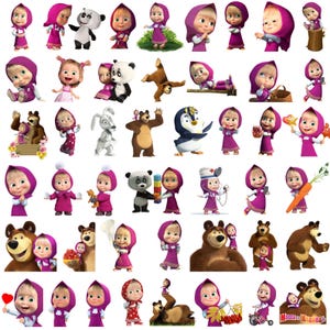 K&ouml;nnte beinhalten: Eine Sammlung von Cartoon-Illustrationen, die ein junges M&auml;dchen in einem rosa Kleid und einer Kopfbedeckung zeigen, oft mit einem B&auml;ren oder anderen tierischen Begleitern. Die Bilder variieren in Pose und Aktivit&auml;t.
